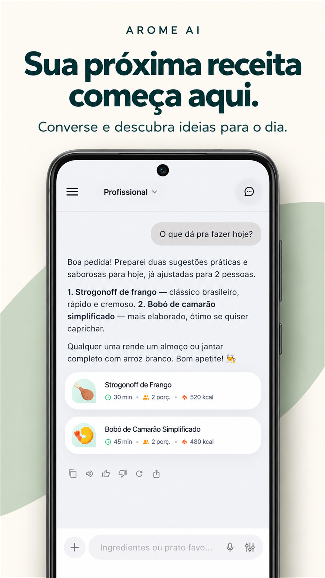Conversa com o chef e sugestões de receitas no aplicativo